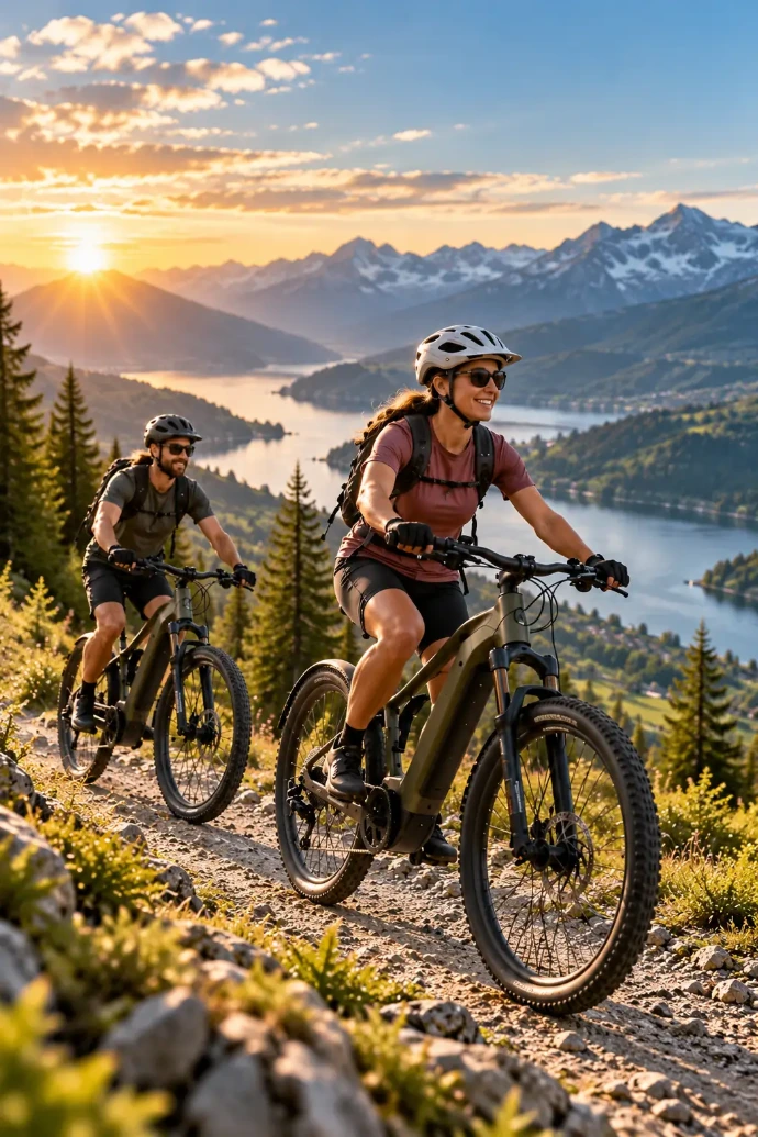 Riding an e-bike in wild