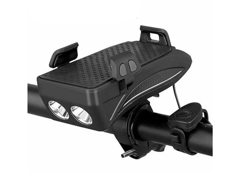 4 in 1 front light with a phone carrier, battery and horn Black